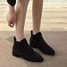 2023 Autumn Winter New Short Low Women's Pointed Toe Suede Front Lace-up Solid Color Chunky Heel Fashion Boots_voghion.com