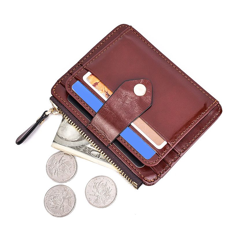 European and American Coin Purse Retro Fashion Dollar Handbag Oil Waxed Leather Zipper Wallet Key Coin Card Holder_voghion.com