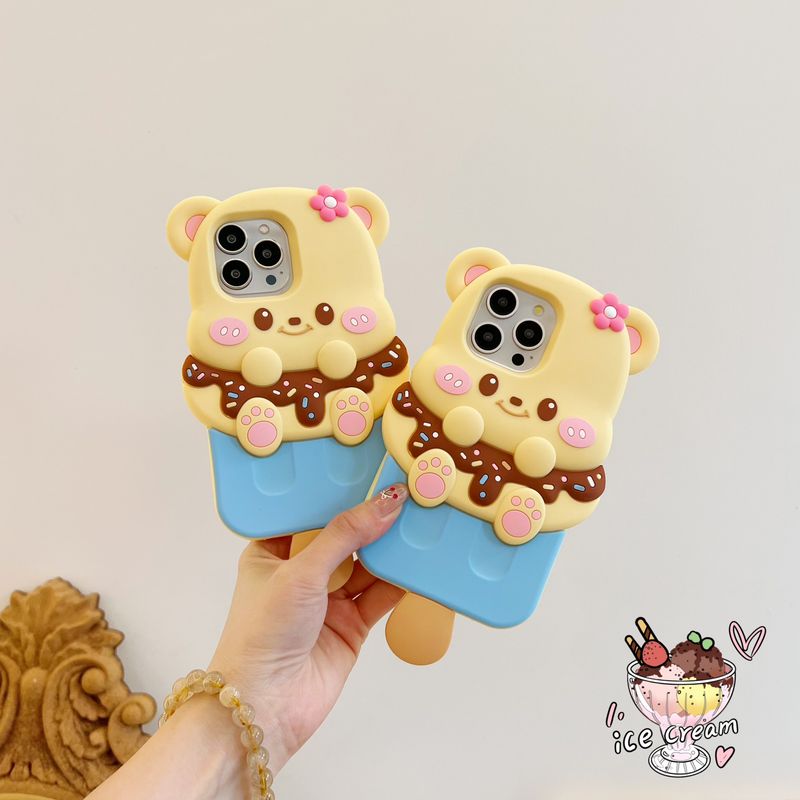 Cute Ice Cream Bear Design Soft TPU Phone Case Bundle for  15 Pro Max/15 Pro/15, Cartoon Elements, Full Camera Protection 14 Pro Max/14 Pro/14/13 Anti_voghion.com