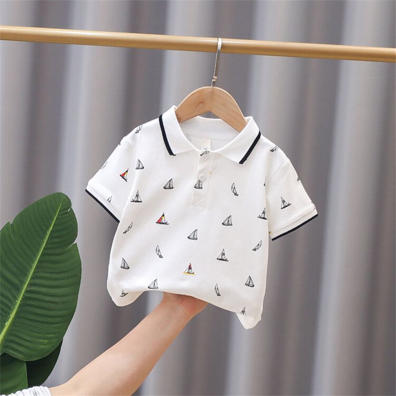 Kid's Clothing Single color small sailboat handsome children's T-shirt boys short sleeve_voghion.com