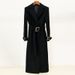 Eleganter langer Wollmantel mit Gürtel – Zweireihiger Trenchcoat für Frauen, klassisches Karomuster, Slim Fit Bürokleidung, modische Oberbekleidung_voghion.com