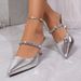 Sandals Women's New Line With Rhinestone Sequin Pointy Stiletto Heels_voghion.com