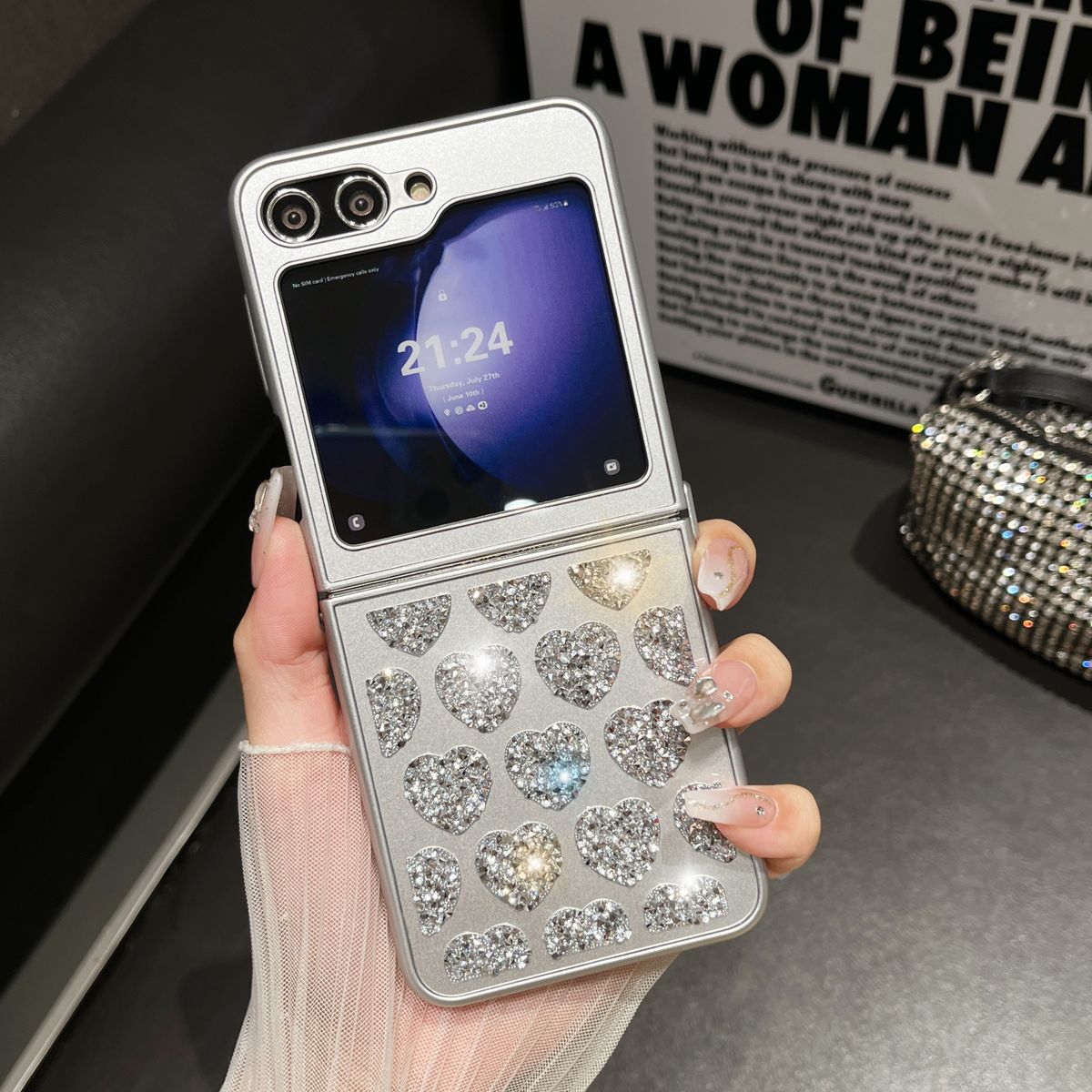 For Samsung Galaxy Z Flip 3 4 5 5G Flip4 Luxury Diamond Heart Crystal Phone Case Cover_voghion.com