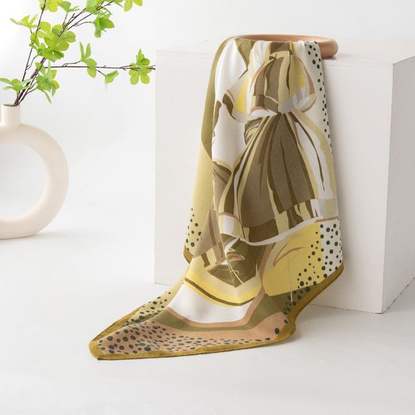 Stampa fronte-retro quadrata piccola, letteraria e artistica, protezione solare per il collo in seta simulata, sciarpa, maglietta versatile,_voghion.com