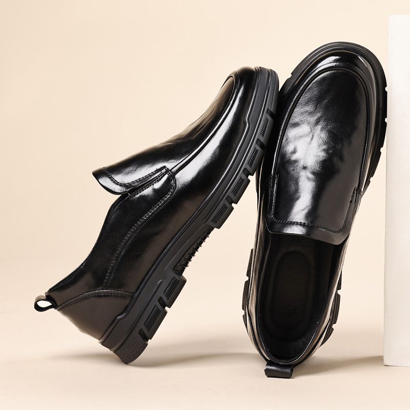 Chaussures décontractées en cuir pour hommes Chaussures d'affaires pour hommes en cuir de vachette à semelles souples et à tête large_voghion.com
