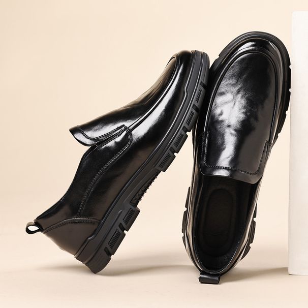 Chaussures décontractées en cuir pour hommes Chaussures d'affaires pour hommes en cuir de vachette à semelles souples et à tête large_voghion.com