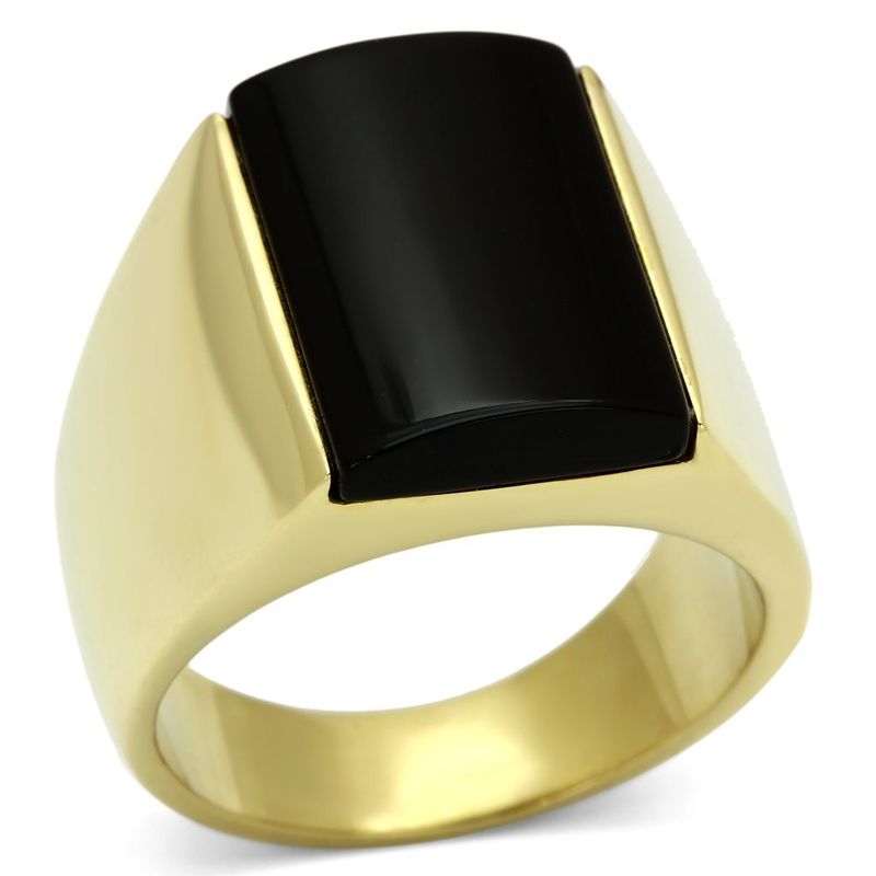 TK726 - IP Gold(Ion Plating) Stainless Steel Ring with Semi-Precious Onyx in Jet_voghion.com