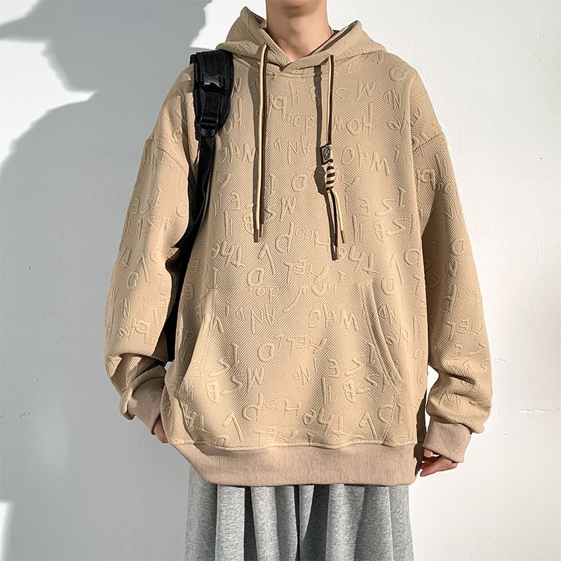 Herrenbekleidung Herbstliches Langarm-Kapuzenpullover für Herren, vielseitiges Rundhals-Pullover-Jacquard-Oberteil, modisches, lockeres Unterhemd in großer Größe_voghion.com