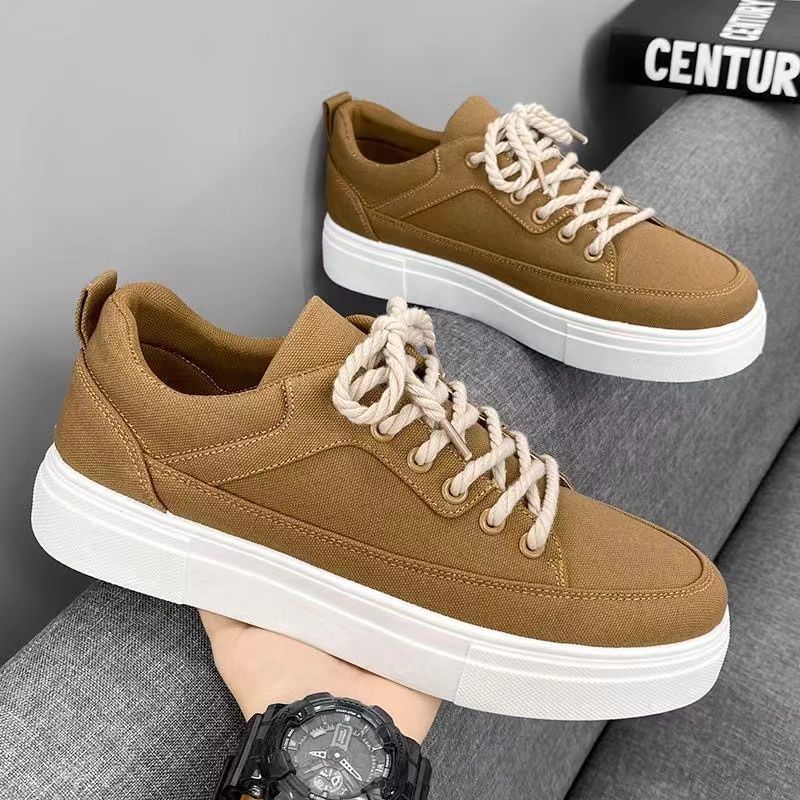 Novos sapatos de lona respiráveis de verão com sola grossa, tênis versáteis da moda para homens, tênis esportivos casuais para estudantes_voghion.com
