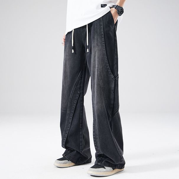 Men’s Vintage Washed Denim Pants – Relaxed Wide-Leg Dad Jeans With Distressed Details, Comfortable Cotton Blend For Casual & Streetwear_voghion.com