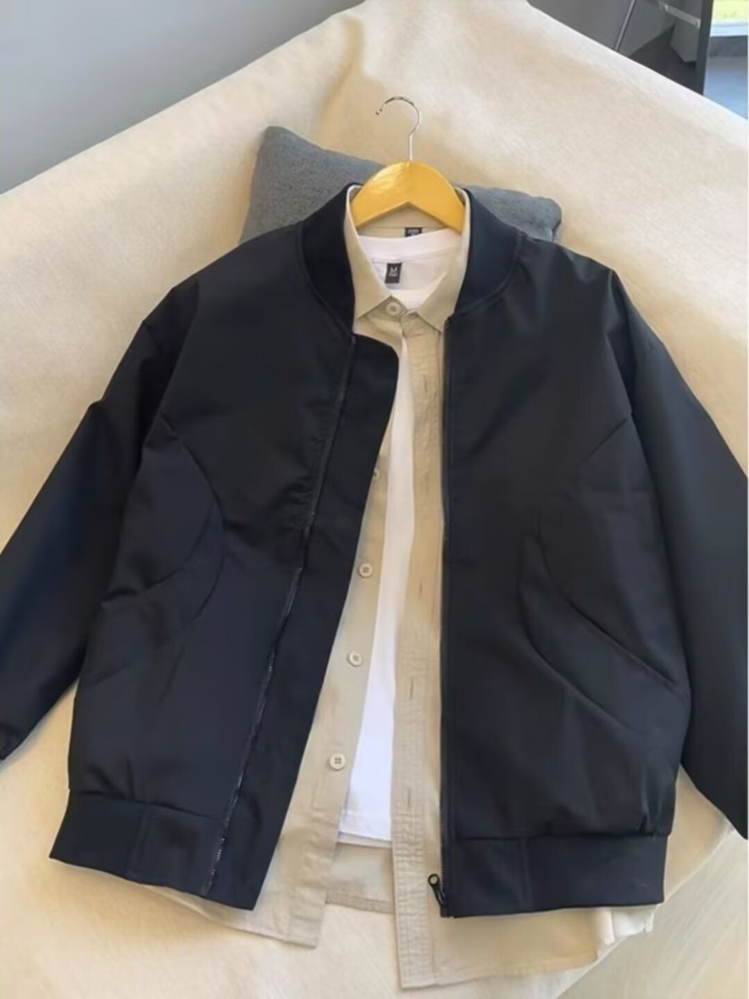New high street top, loose and high-end jacket, men's high-end light colored stand up collar baseball jacket, flight suit jacket_voghion.com