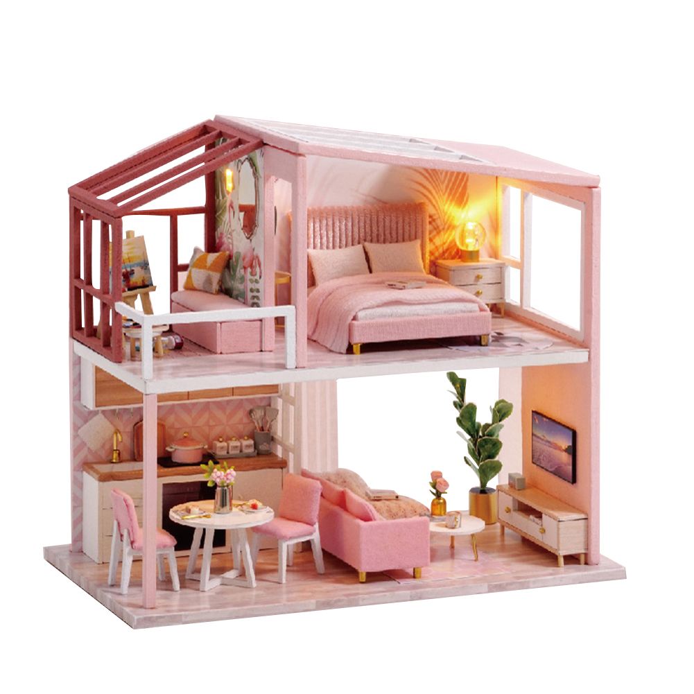 Giocattolo educativo per bambini modello di edificio a LED a prova di polvere per casa delle bambole in miniatura fai-da-te_voghion.com