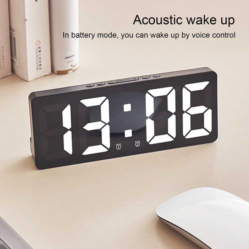 Hitech Digital Alarm Multifunctional Temperature Display Voice Control Anti-disturb Function Desktop LED Clock for Home_voghion.com