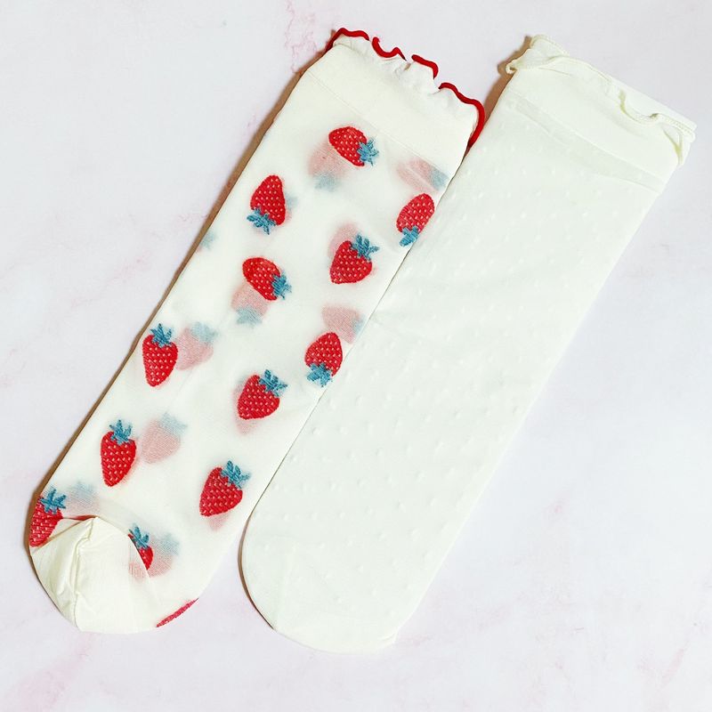 Dots And Strawberries Sheer Socks Set Of 2 Pairs_voghion.com