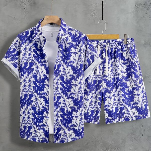 Abiti da uomo con camicia a maniche corte e floreali, abiti estivi a due pezzi_voghion.com