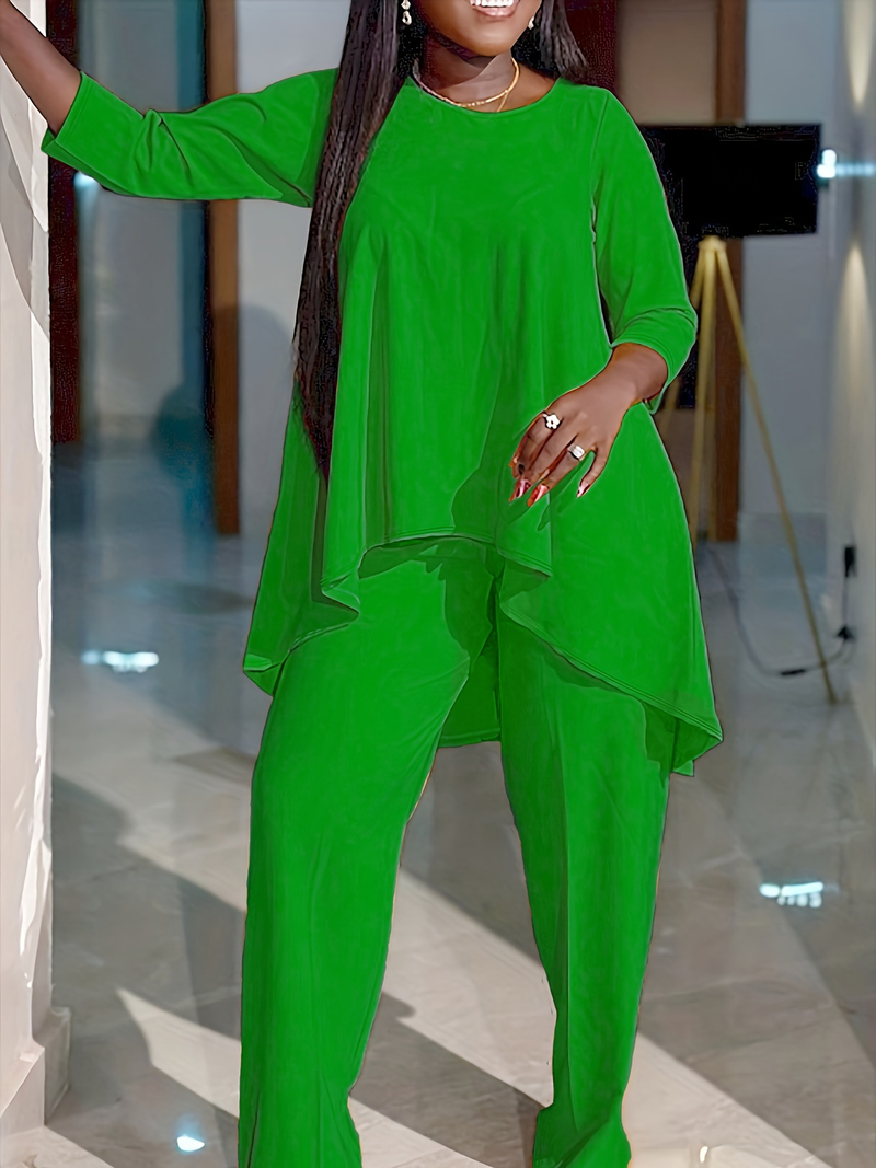 Women's clothes fashion temperament large size long-sleeved two-piece set_voghion.com