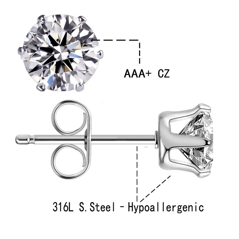 Orecchini a bottone con zircone bianco da 3-8 mm e zirconi saldati molto richiesti_voghion.com