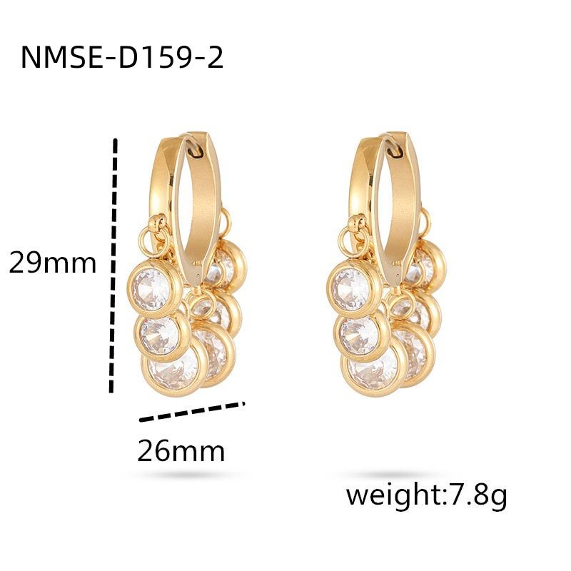 18K Gold Plated Round Diamond Stainless Steel Earrings For Women – Hypoallergenic Fashion Jewelry With Colorful Crystals, Elegant Geometric Design_voghion.com