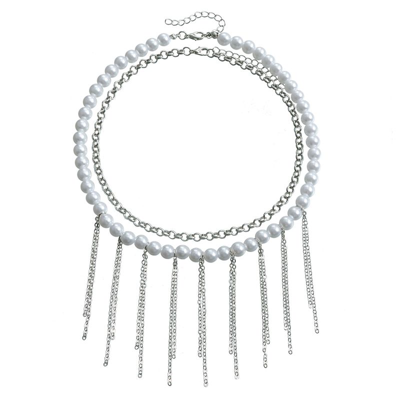 Collana con nappa di perle, design di nicchia, collana retrò a doppio strato, semplice collana femminile, gioielli transfrontalieri europei e americani_voghion.com