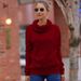 Maglione oversize da donna con collo alto - Pullover a maniche lunghe in morbido misto cotone, top tunica casual dalla vestibilità comoda (nero/verde/grigio/viola/rosso)_voghion.com