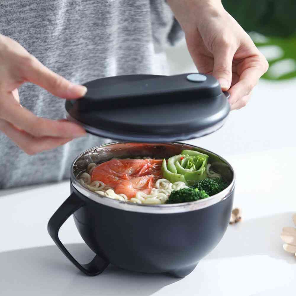 304 Stainless Steel Instant Noodle Bowl With Lid Food Grade Noodle Soup Bowl Lunch Box With Handle_voghion.com