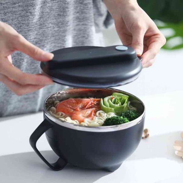 304 Stainless Steel Instant Noodle Bowl With Lid Food Grade Noodle Soup Bowl Lunch Box With Handle_voghion.com