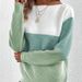 Women's Long Sleeve Knit Sweater With Color Block Design, Round Neck, Loose Fit, Thick Warm Pullover For Casual Wear_voghion.com