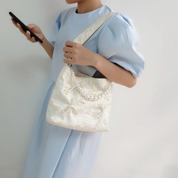 Borsa a tracolla singola diagonale con fiocco in perla, alla moda, nuova primavera/estate 2024, in jacquard, unica_voghion.com
