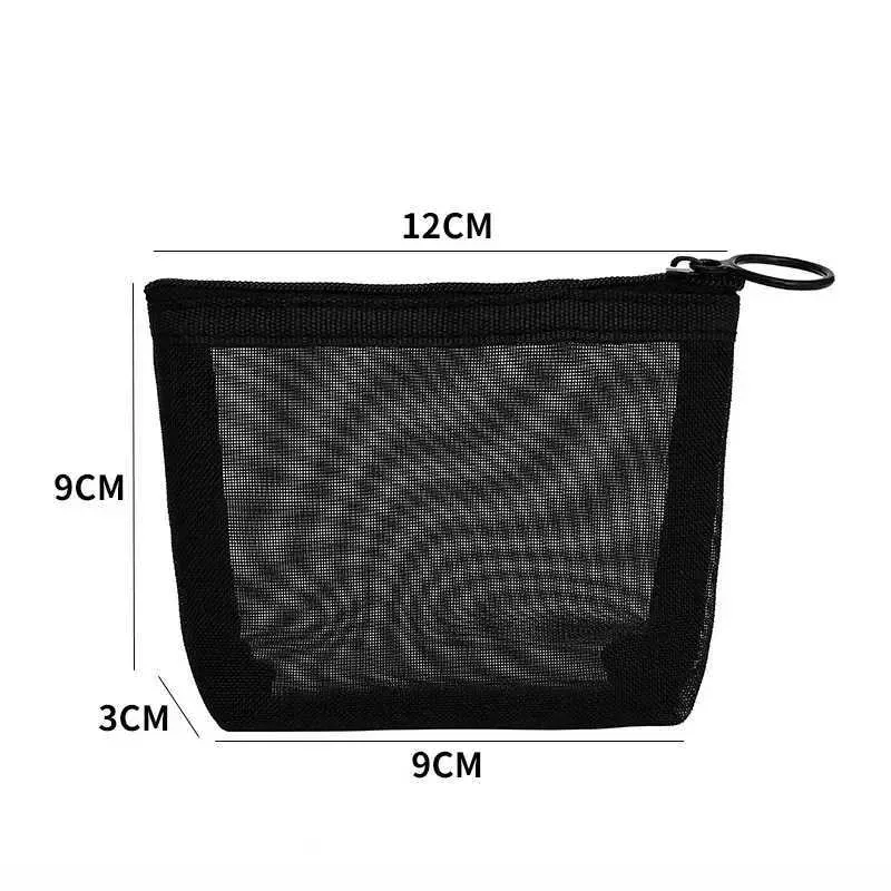 5/1 piece of mesh transparent small black cosmetic portable travel toilet organizer mouth red storage bag Y241023_voghion.com