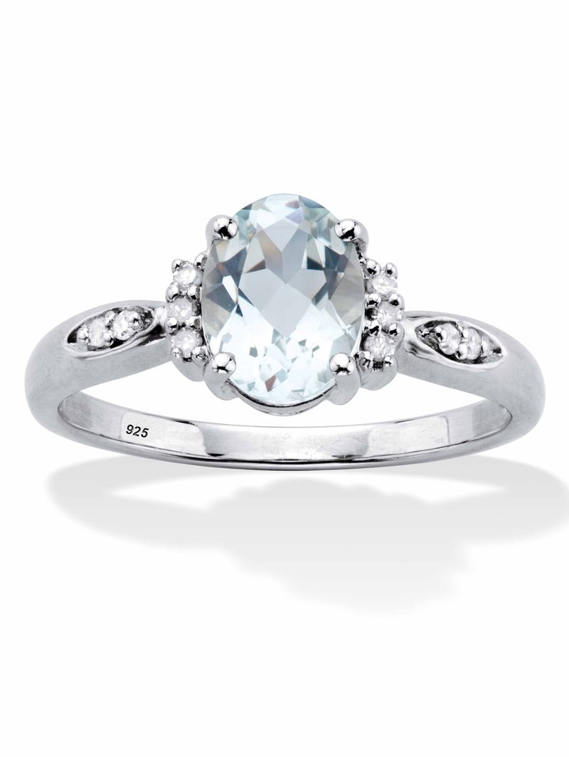 PalmBeach Jewelry Oval Cut Echter Aquamarin Und Diamant Akzent Ring 1,17 TCW Platiniert Sterling Silber_voghion.com