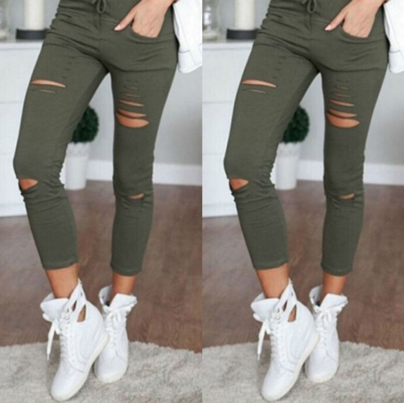 Freizeithosen für Damenbekleidung, beliebte neue Bleistifthosen, zerrissene Damen-Leggings_voghion.com