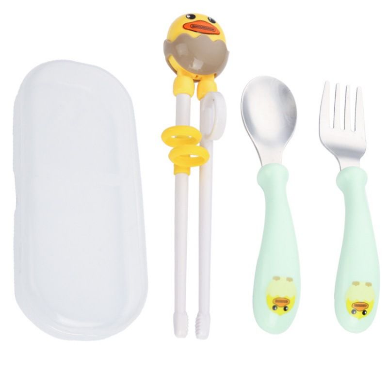 Māja un dārzs Nerūsējošā tērauda īsa roktura karotes dakša mazulim mācās barošanas karote dakša multfilma pārnēsājama bērnu galda piederumu komplekts dāvana_voghion.com