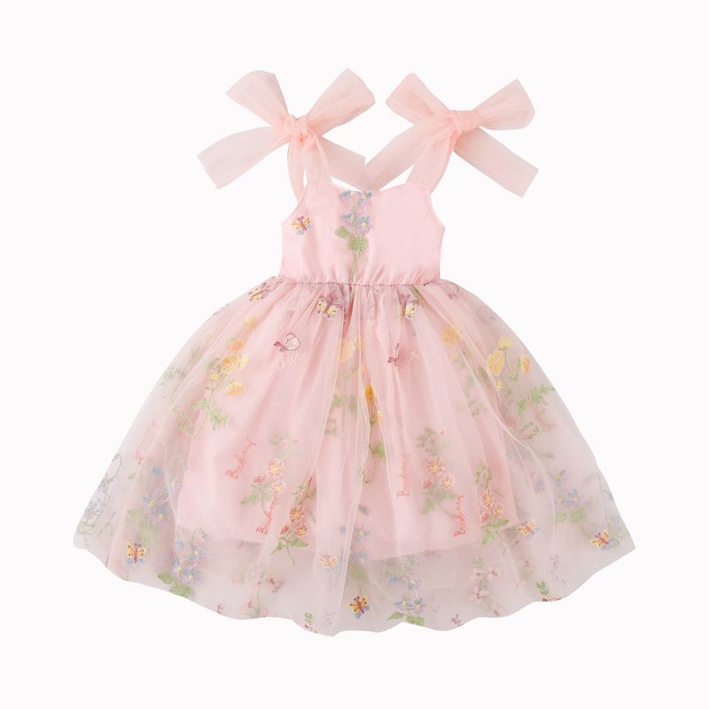 Spring summer girls' dresses, fairy like straps, mesh suspenders, flower embroidered princess dresses for small and_voghion.com