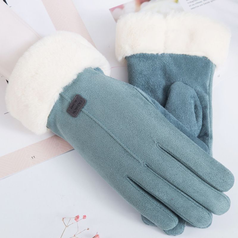 Cotton gloves female warm thickened student cute touch screen mittens with velvet_voghion.com