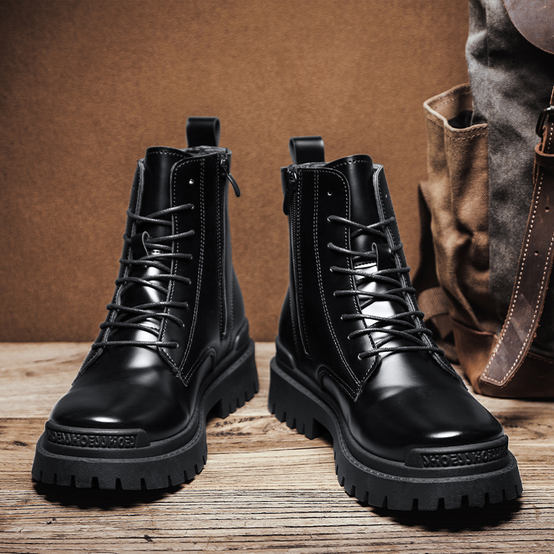 Sapatos sociais masculinos com cadarço e zíper, botas de tornozelo elegantes para trabalho e escritório_voghion.com