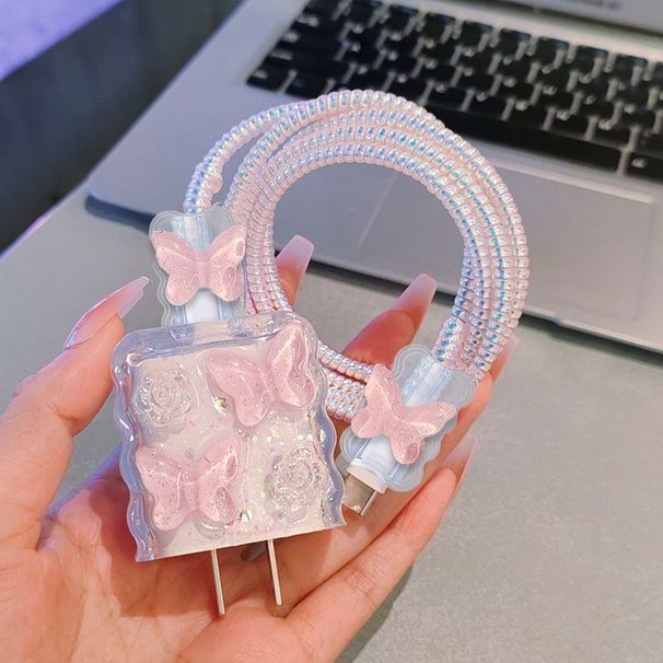 Farfalla rosa con colla a goccia adatta per custodia per cavo dati, custodia protettiva per caricabatterie rapido da 20 W per cellulare_voghion.com
