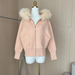 Kikimi Little Milk Dames Winter Hoodie Roze Oranje Gebreide Vos Grote Bontkraag Korte Jas_voghion.com