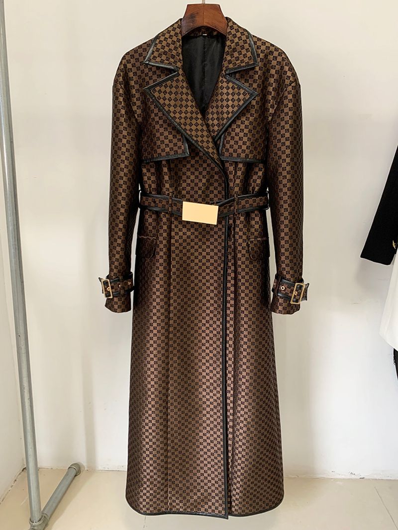HIGH STREET Newest 2024 Fall Winter Designer Coat Women's Belted Monogram Jacquard Trench Overcoat_voghion.com