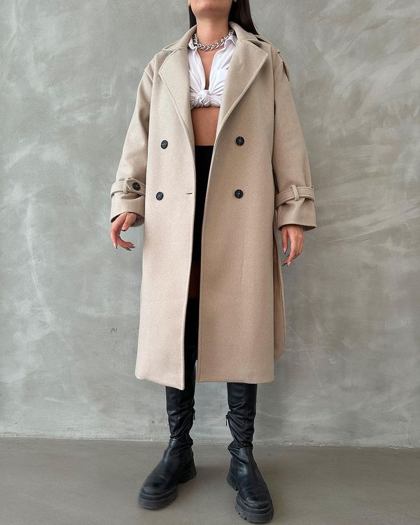 Damenbekleidung mittellanger Pendlerwollmantel für Damen vielseitiger, lockerer Mantel mit langen Ärmeln_voghion.com