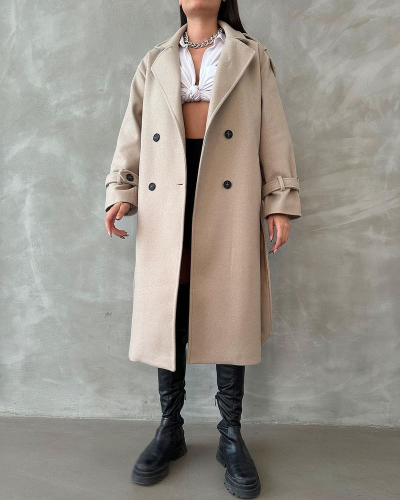 Damenbekleidung mittellanger Pendlerwollmantel für Damen vielseitiger, lockerer Mantel mit langen Ärmeln_voghion.com