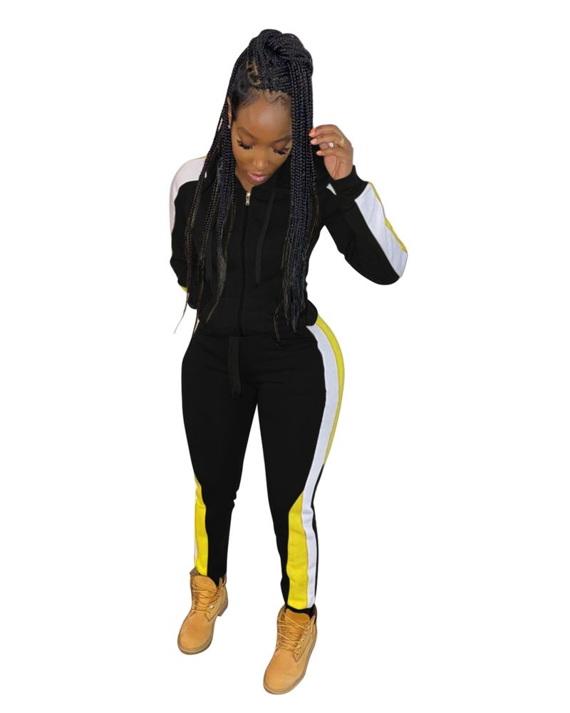  Conjunto feminino de duas peças com jaqueta e moletom casual com capuz e zíper_voghion.com