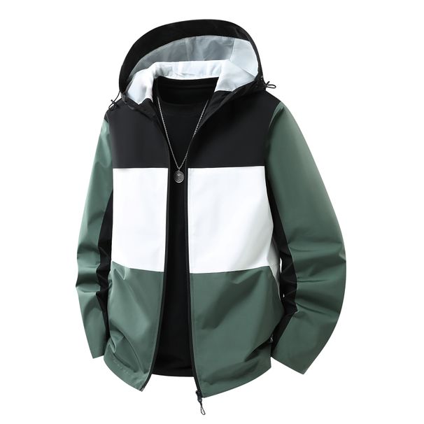 Slim-Fit-Kapuzenjacke für Herren – Leichte Polyester-Windjacke mit Stehkragen für Outdoor- und Freizeitkleidung (Grün, Blau)_voghion.com