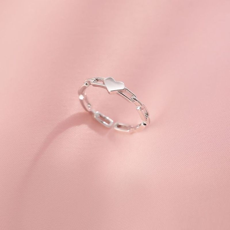 S Silver Heart Internet Celebrity Niche Design Hollow Chain Index Finger Ring Ins Adjustable Non-Fading_voghion.com