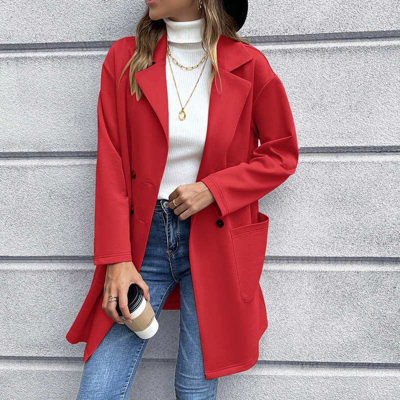 Damenbekleidung Herbst und Winter mittellange Strickjacke zweireihig gestrickte Anzugjacke für Damen_voghion.com