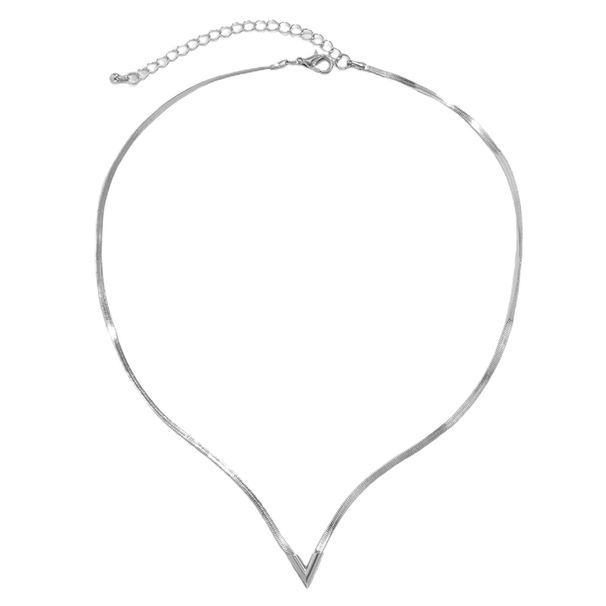 Qianbihe Collana da uomo oblata a catena allungata regolabile Collana girocollo con ciondolo a forma di V Accessori per gioielli-Argento_voghion.com