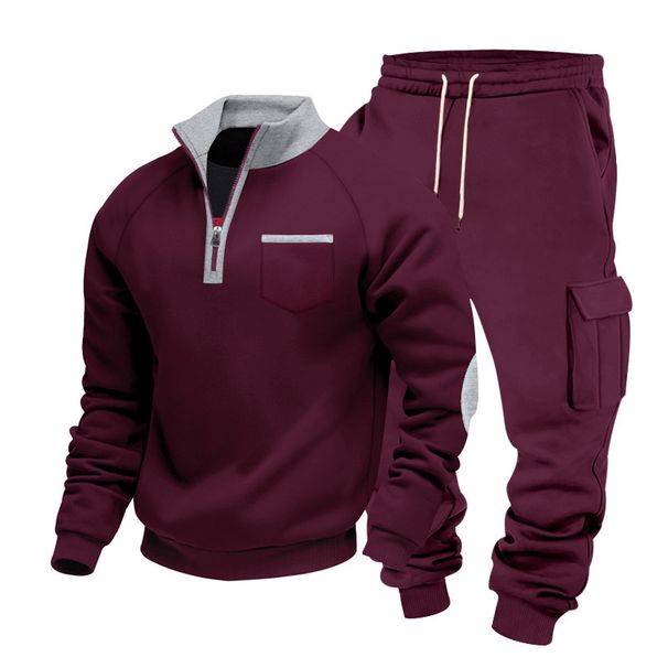 Schweres Winter-Outdoor-Arbeitskleidungsset für Herren, lässiges Jogger-Sweatshirt und Hosenset – entspannte Passform für Streetwear und Pendeln_voghion.com