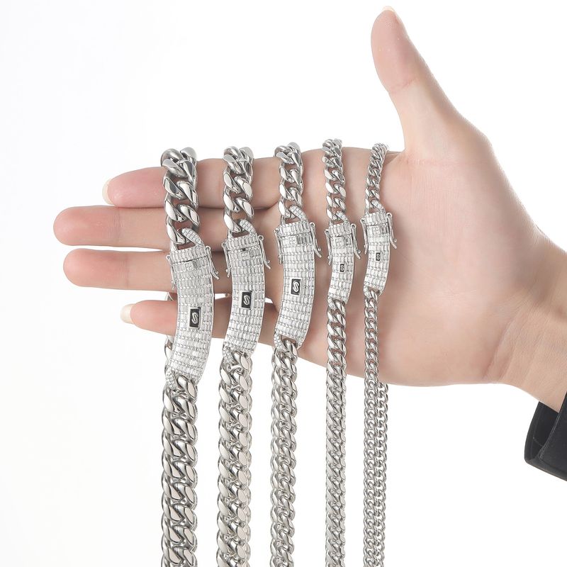 Collana Hip Hop da uomo in oro 14k con catena cubana in acciaio inossidabile al titanio e chiusura lunga semplice_voghion.com