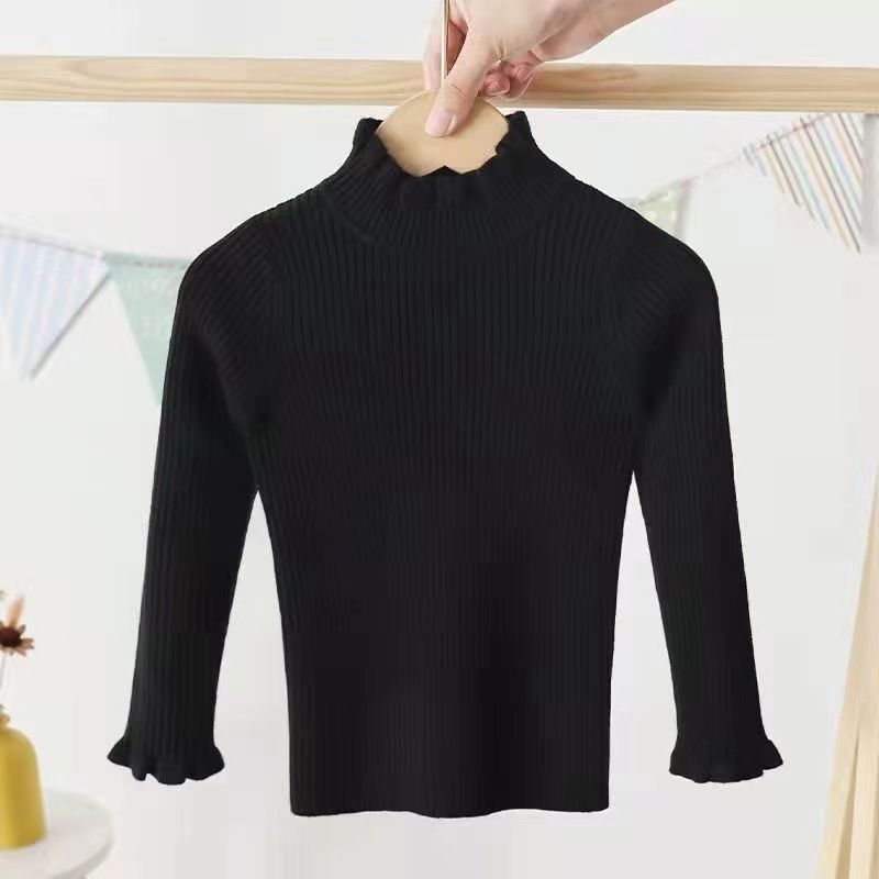 Girls' Autumn And Winter Wooden Ear Edge Sweater Base Shirt All Knitted Base Shirt In The High Collar Bottom Of The Inner Coat_voghion.com