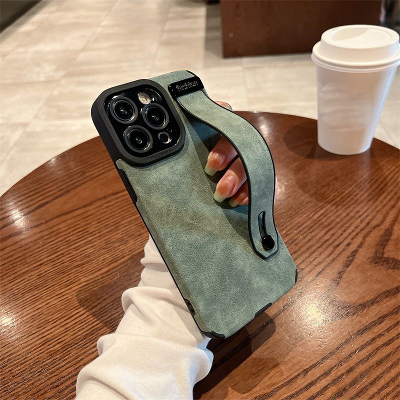 Fundas For Iphone 16 13 11 12 14 15 Pro Max Plus Case Suede Lambskin Leather Telescopic Wristband Strap Shockproof Cover_voghion.com