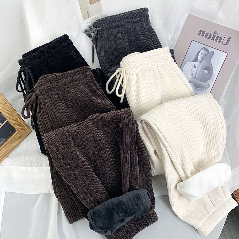 Casual pants with chenille plush, thickened toe binding, Harun pants, women's new high waisted, slimming and sporty look_voghion.com